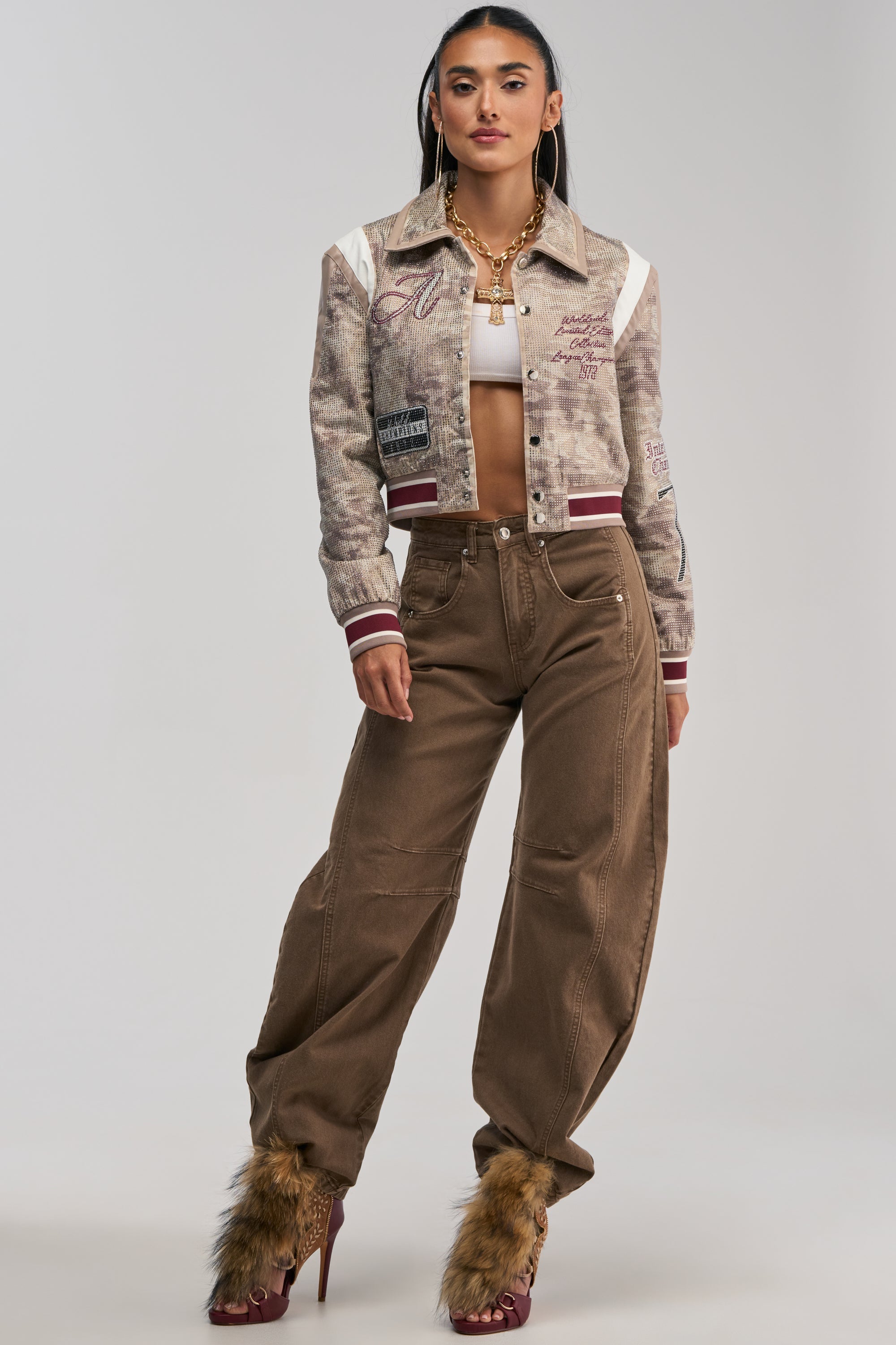BIG EGO RHINESTONE BOMBER IN CAMO