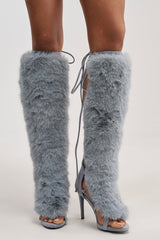 AZALEA WANG STAMOS DUSTY BLUE STILETTO SANDAL WITH FUR