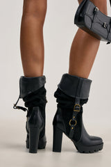AZALEA WANG STREAMWOOD BLACK FAUX SUEDE BLOCK SLOUCHY BOOTIE