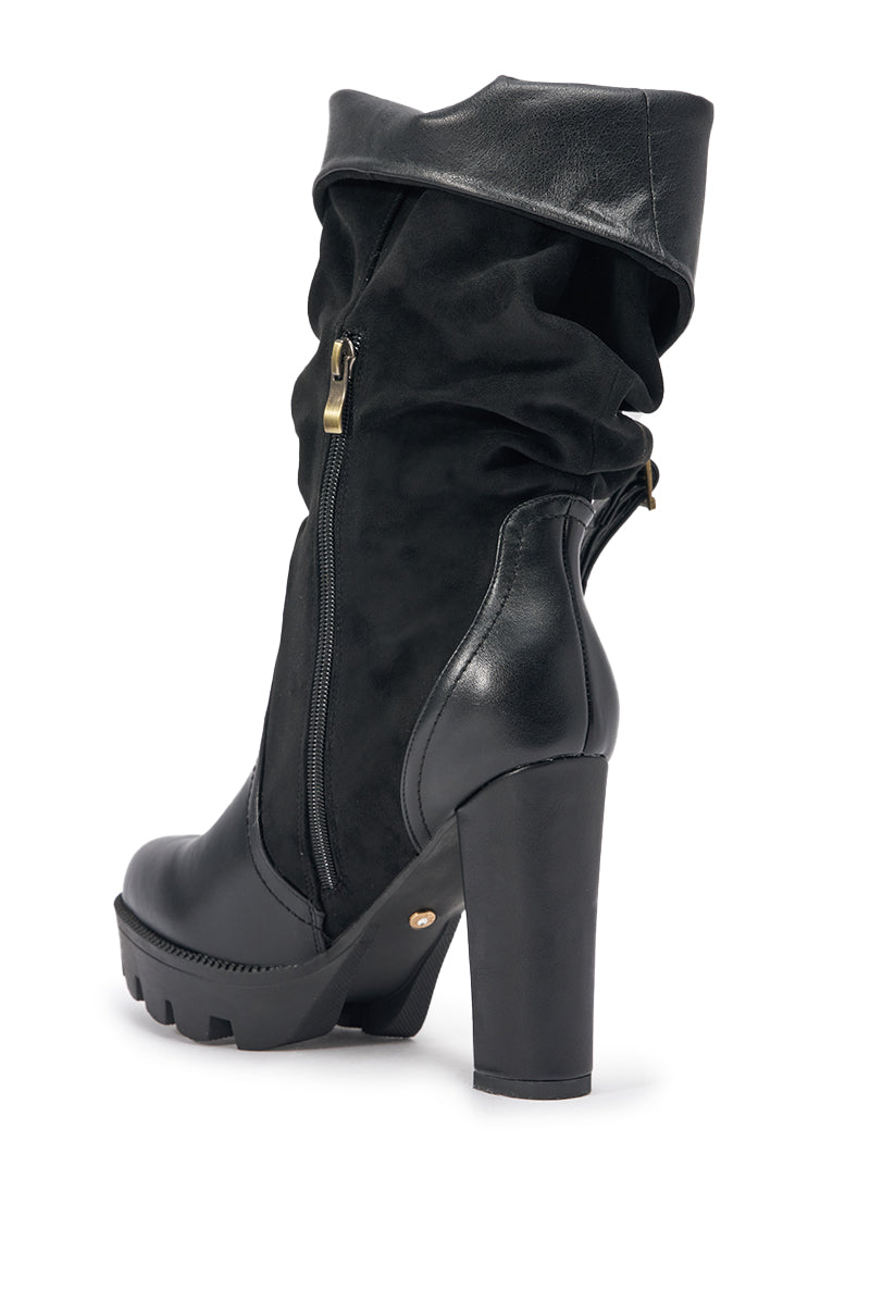 AZALEA WANG STREAMWOOD BLACK FAUX SUEDE BLOCK SLOUCHY BOOTIE