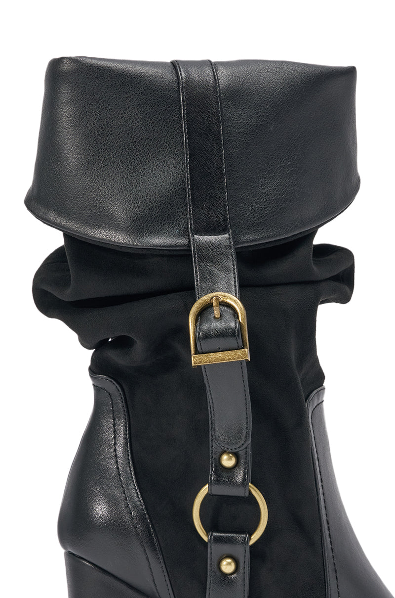 AZALEA WANG STREAMWOOD BLACK FAUX SUEDE BLOCK SLOUCHY BOOTIE