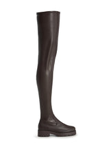 AZALEA WANG SURGICAL NEW THIGH HIGH STRETCH PU FLAT BOOT