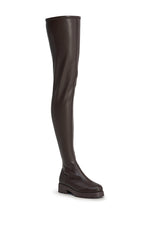 AZALEA WANG SURGICAL NEW THIGH HIGH STRETCH PU FLAT BOOT