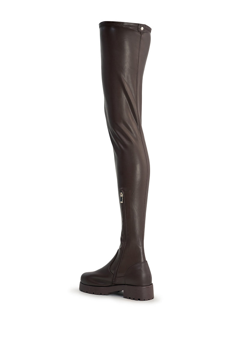 AZALEA WANG SURGICAL NEW THIGH HIGH STRETCH PU FLAT BOOT