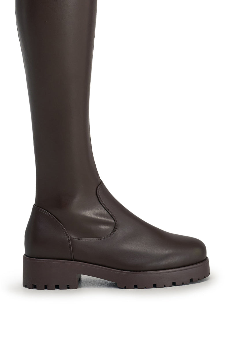 AZALEA WANG SURGICAL NEW THIGH HIGH STRETCH PU FLAT BOOT