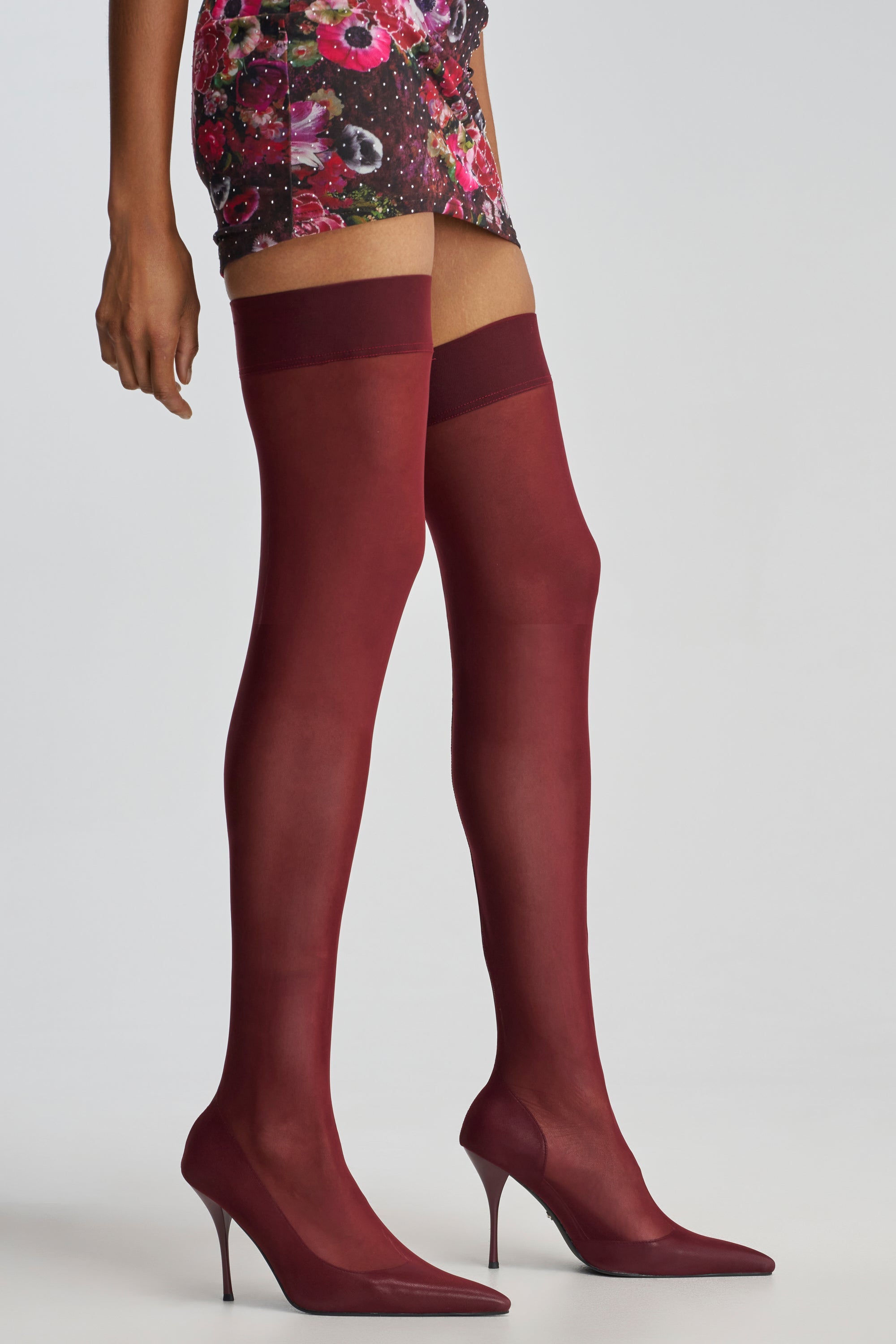AZALEA WANG TATIENNE BURGUNDY MESH STILETTO BOOT