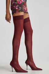 AZALEA WANG TATIENNE BURGUNDY MESH STILETTO BOOT