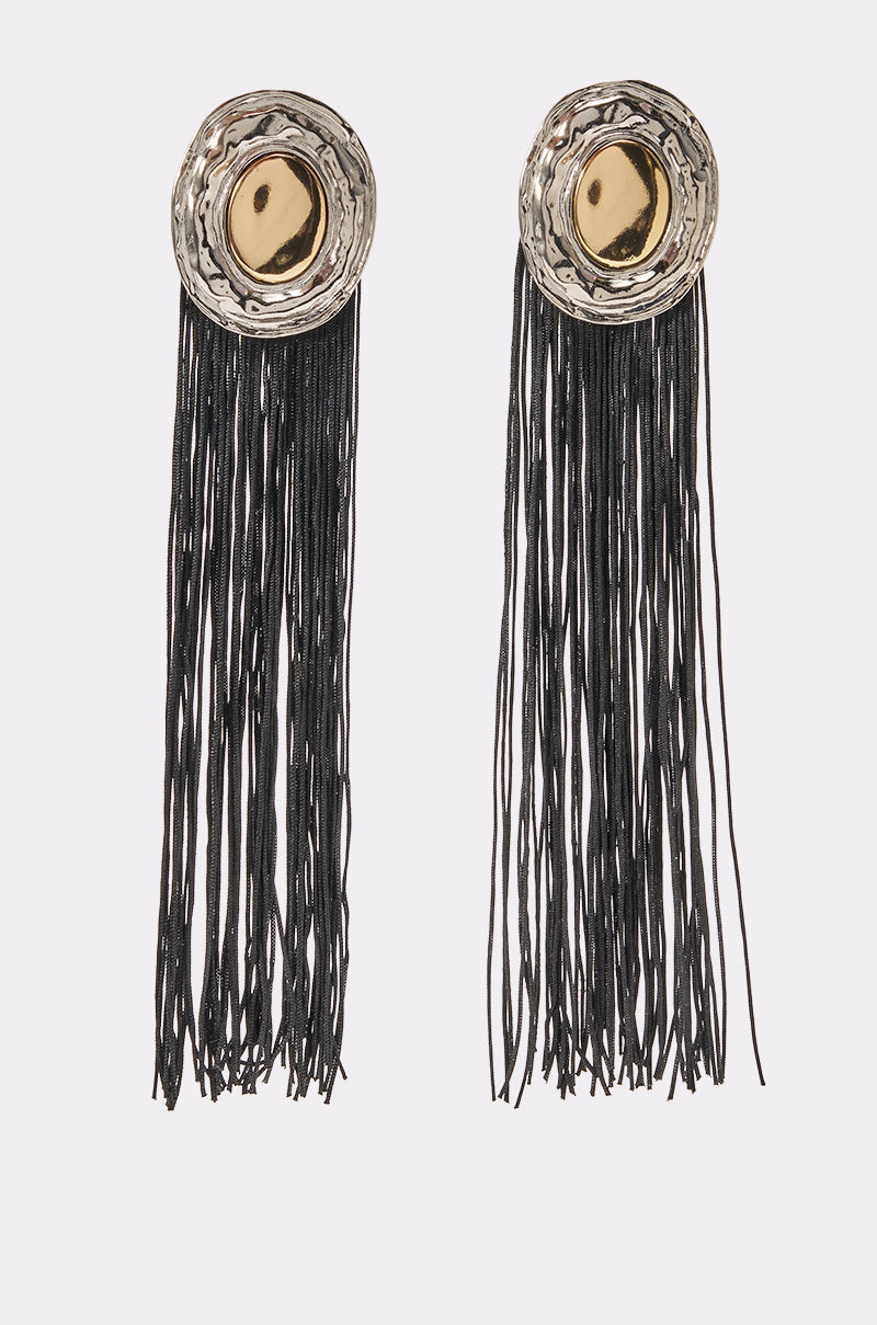 TASSEL DIVA STATEMENT EARRINGS IN BLACK