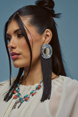 TASSEL DIVA STATEMENT EARRINGS IN BLACK