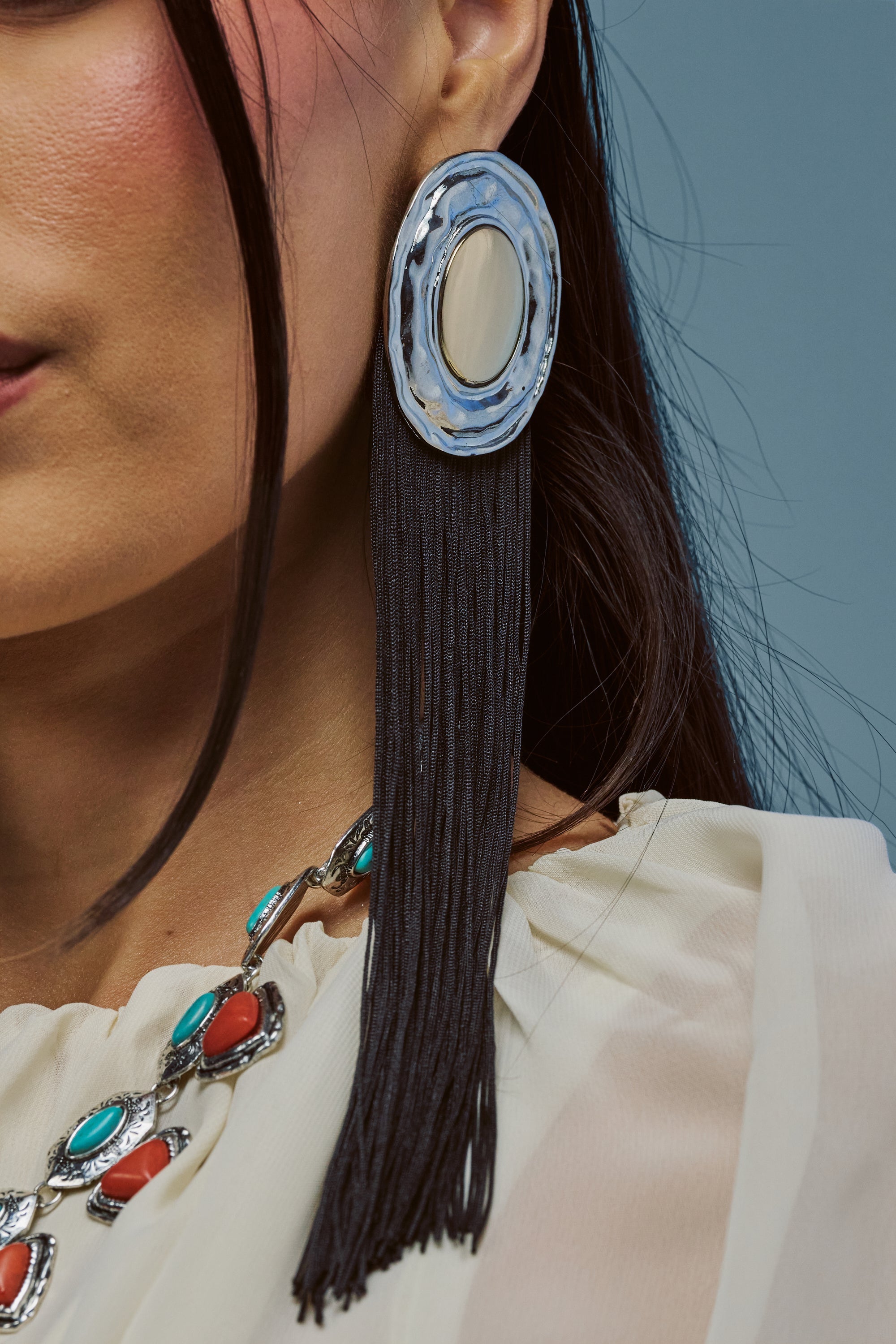 TASSEL DIVA STATEMENT EARRINGS IN BLACK