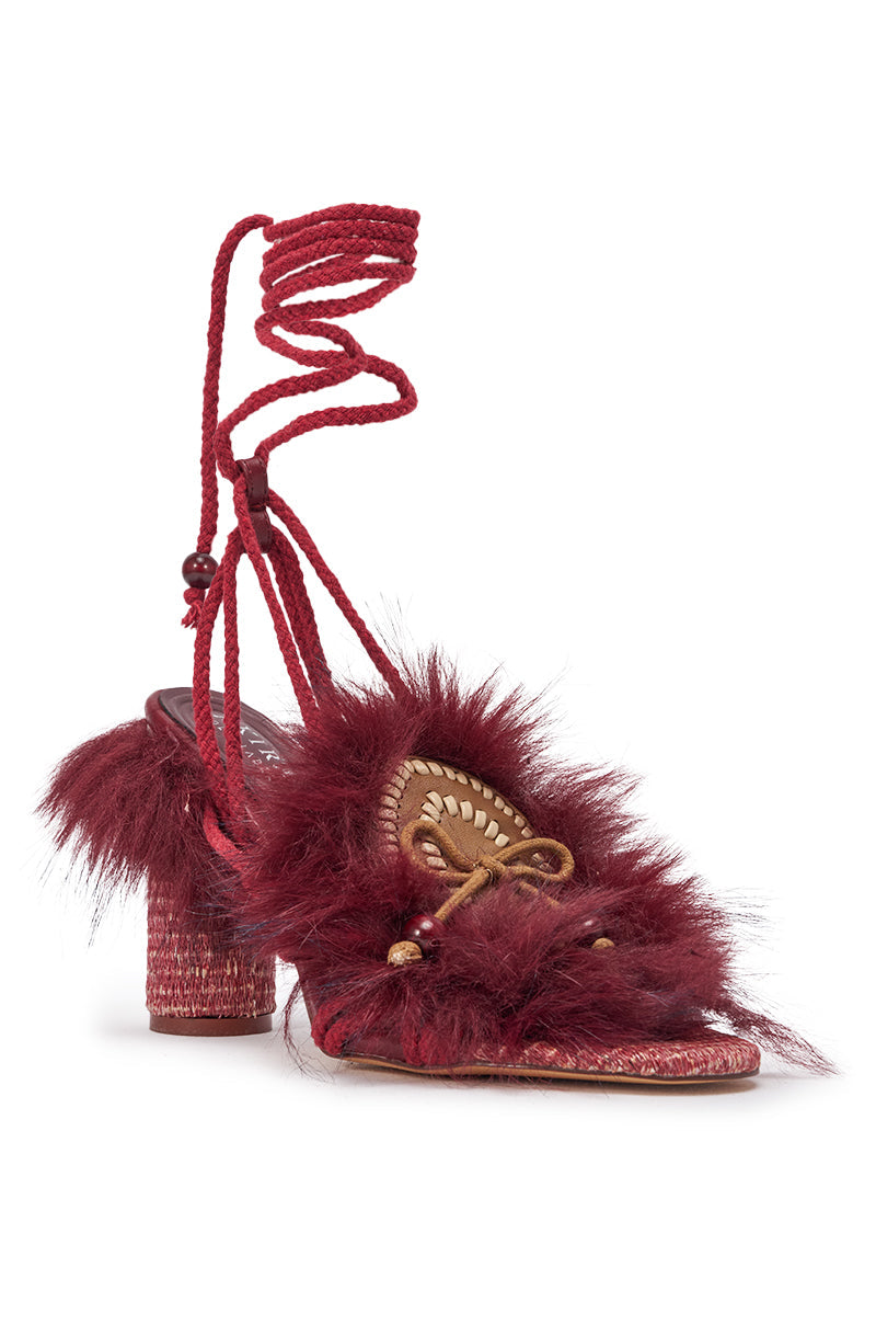 AKIRA GOLD UMIKA BURGUNDY FUR SANDAL