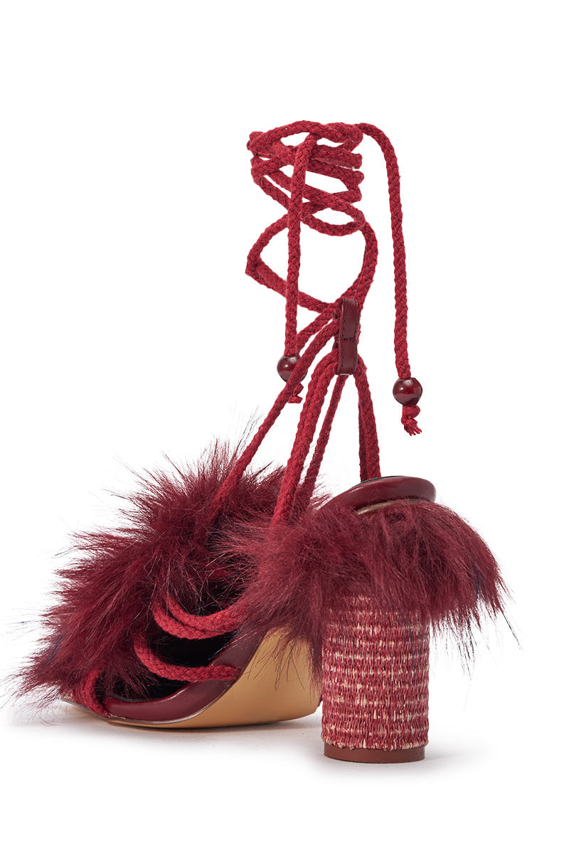 AKIRA GOLD UMIKA BURGUNDY FUR SANDAL