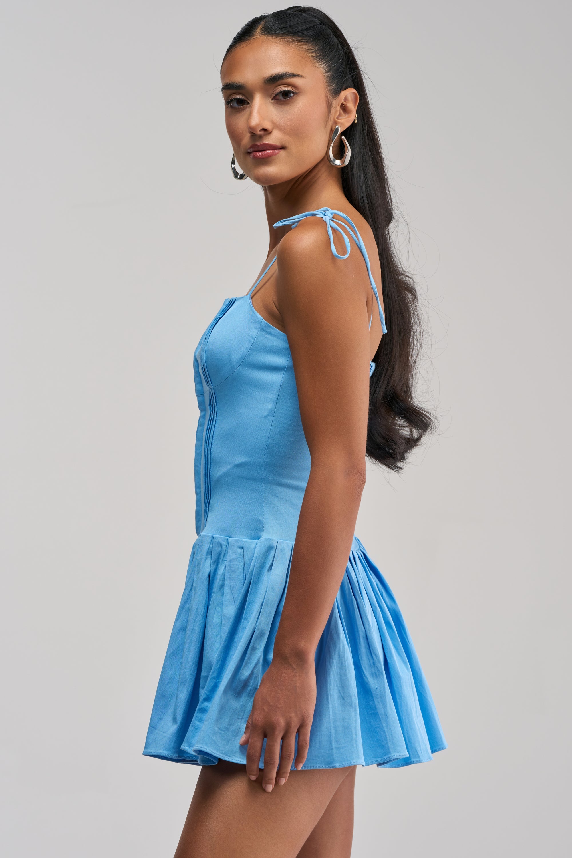 SWEET HEAT POPLIN MINI DRESS IN LIGHT BLUE