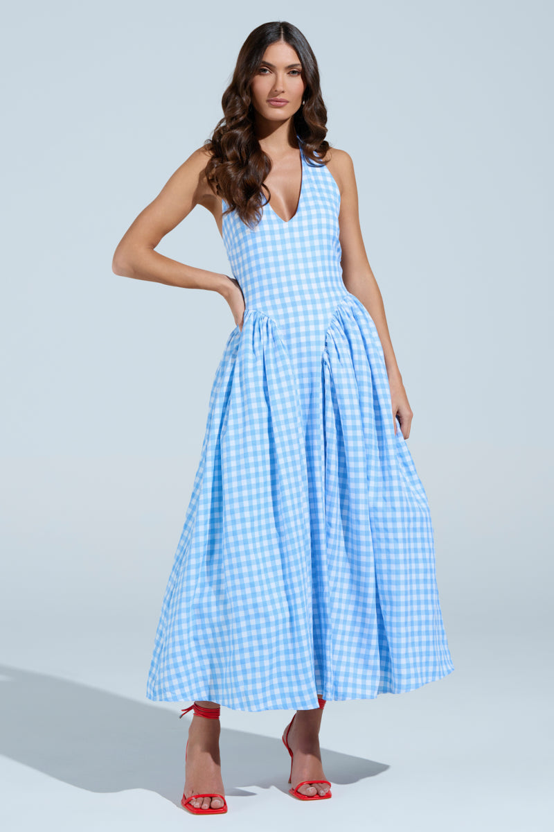NEVER GONNA STOP PLAID MAXI DRESS