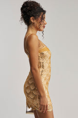 COCKTAIL HOUR SEQUIN MINI DRESS IN GOLD