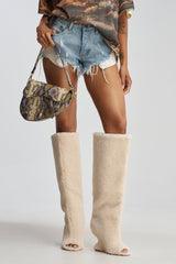 AKIRA GOLD VINCENT SHERPA IVORY OPEN TOE WEDGE BOOT