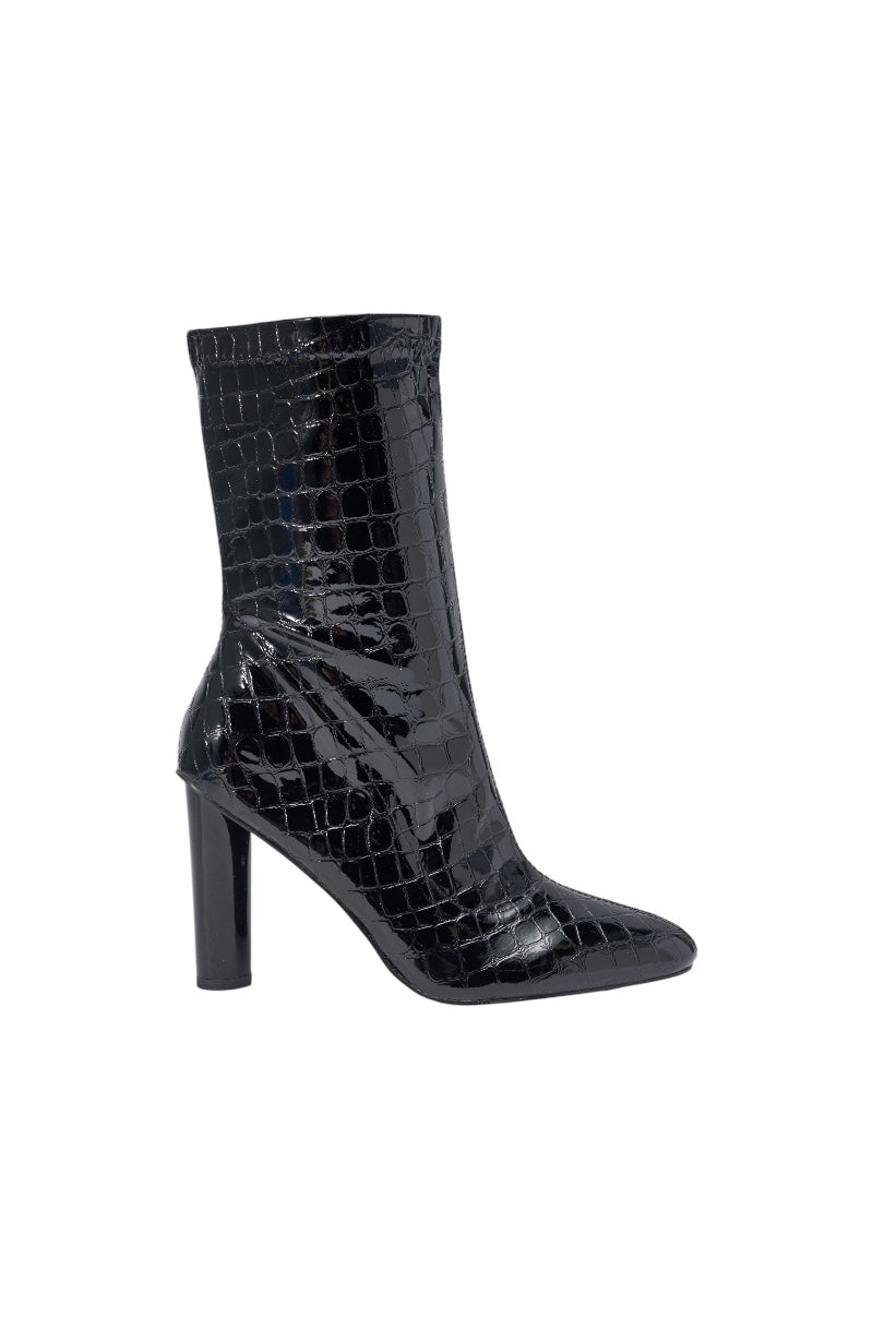 AZALEA WANG WINGROVE BLACK BLOCK HEEL CROCODILE BOOTIE