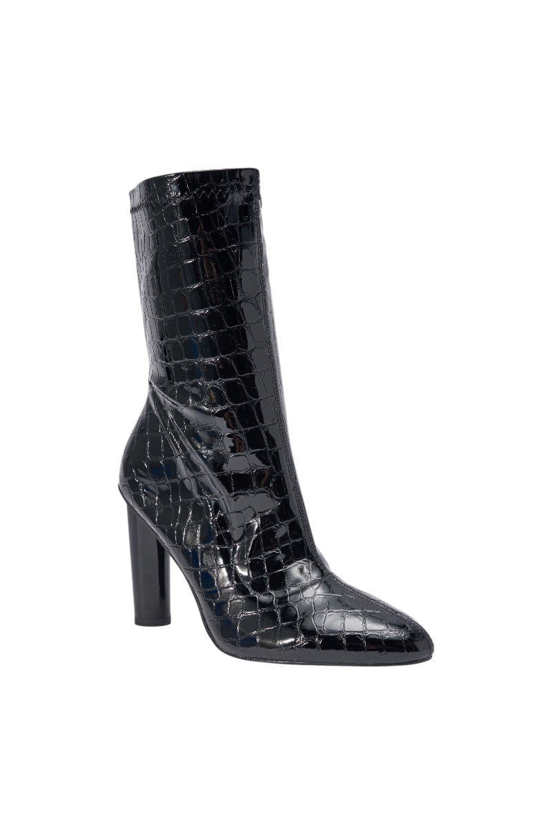 AZALEA WANG WINGROVE BLACK BLOCK HEEL CROCODILE BOOTIE