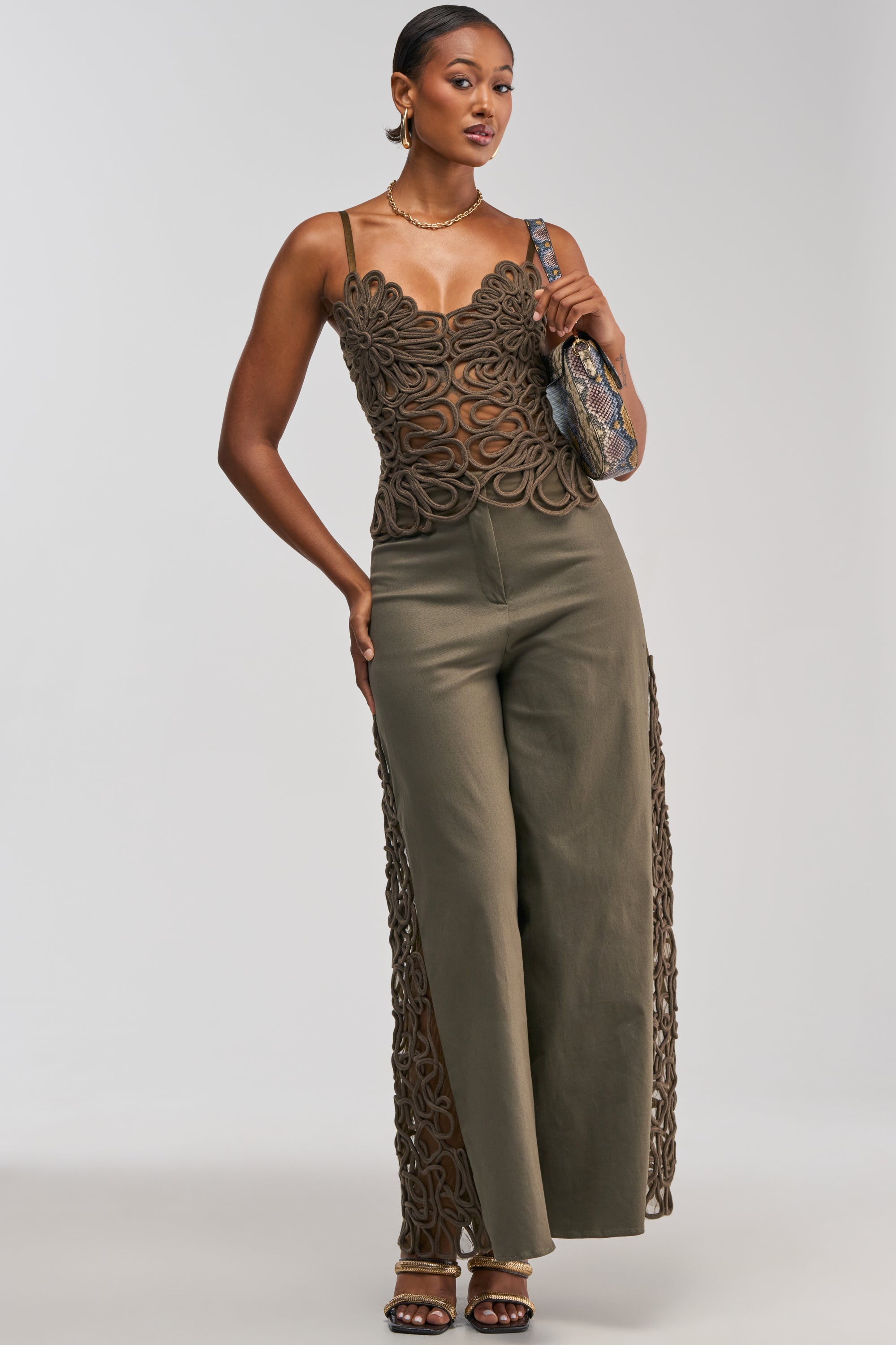 ITS GIVING ROPE DETAIL TROUSER IN OLIVE