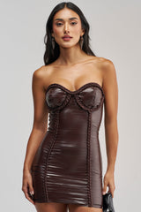 NOT SO SLICK TEXTURED PU MINI DRESS IN CHOCOLATE