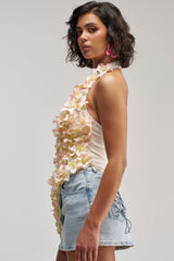 FLOWER POWER TOP IN WHITE MULTI