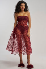 MAYRA ABSTRACT MIDI DRESS IN BURGUNDY