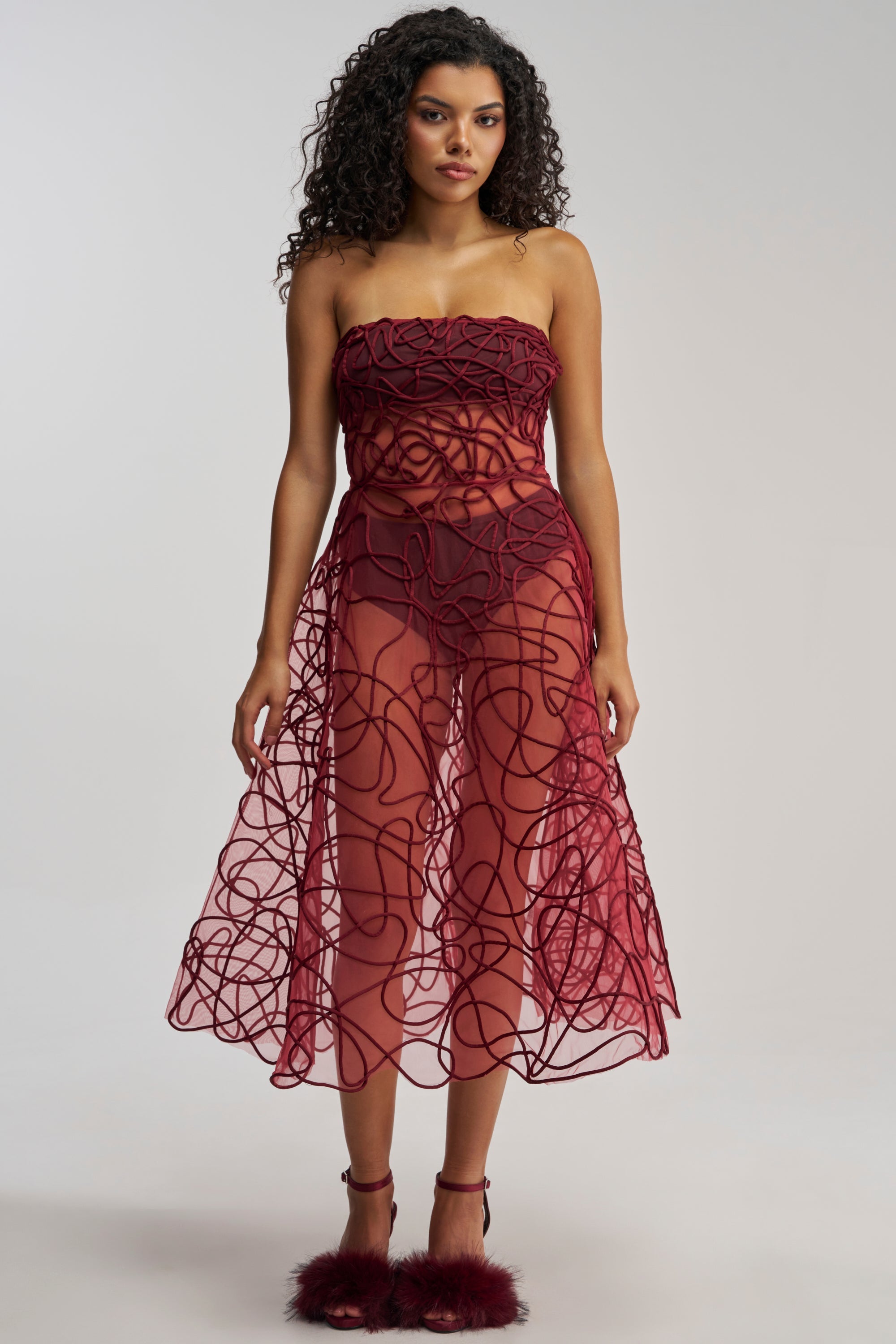 MAYRA ABSTRACT MIDI DRESS IN BURGUNDY