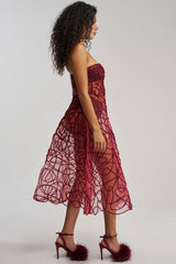 MAYRA ABSTRACT MIDI DRESS IN BURGUNDY