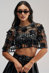 DELICATE FLOWER PU CAPE TOP