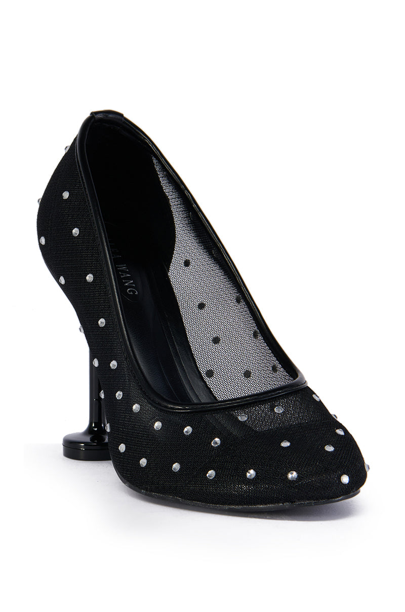 AZALEA WANG EVIAN MESH EMBELLISHED ROUND TOE PUMP