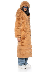 AZALEA WANG FAUX FUR PANEL HOODED TRENCH