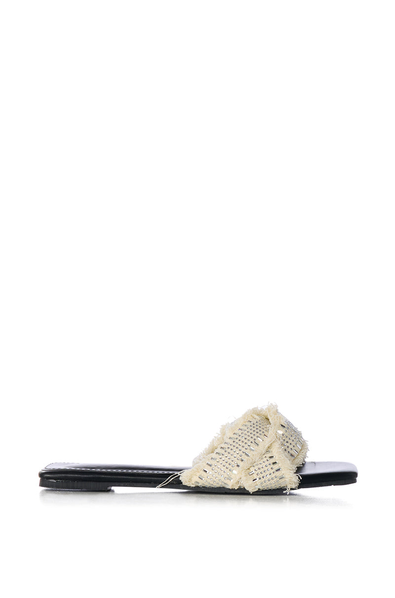 AZALEA WANG HAWKINS CROSS FRONT FLAT RHINESTONE SANDAL