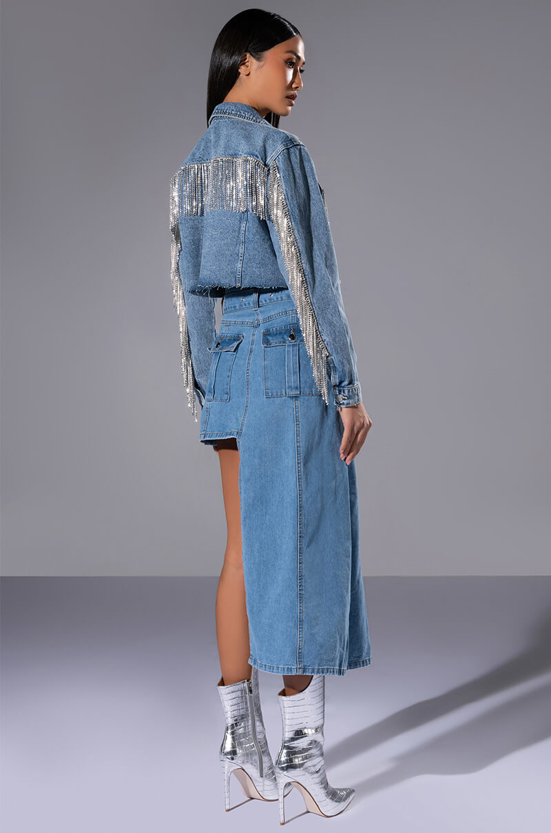 AZALEA WANG JULES DENIM WITH RHINESTONES