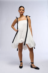 CUTIE GIRL POPLIN MINI DRESS WITH BOW DETAILS