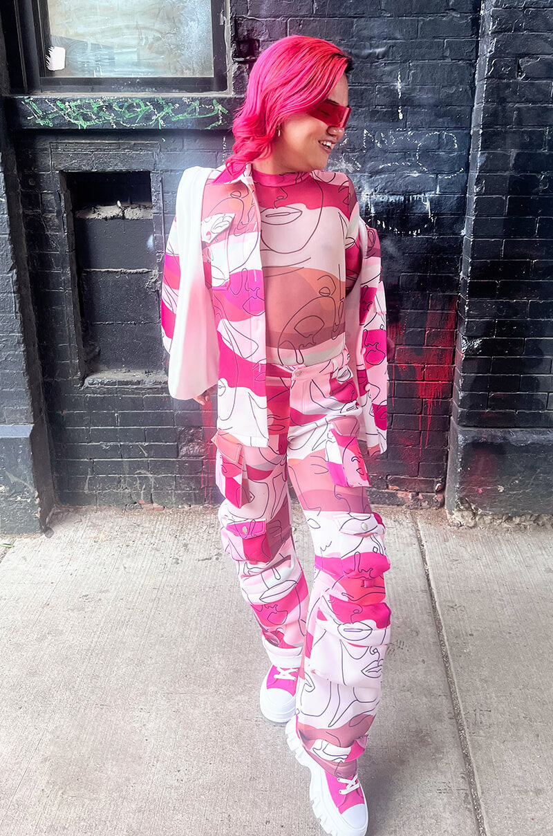 FACES PRINTED MESH BODYSUIT