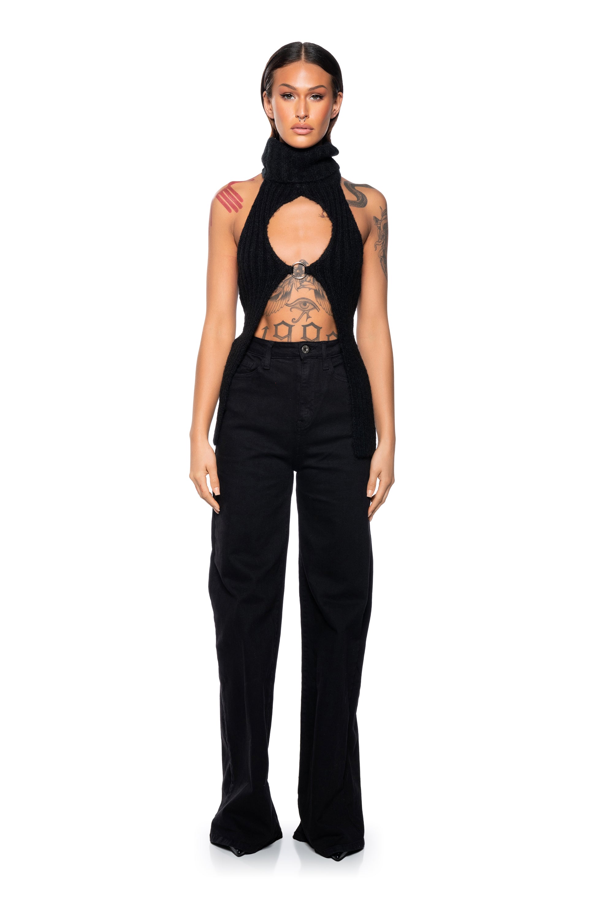 FARA TURTLENECK KNIT HALTER TOP
