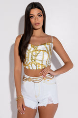 LINK UP SLEEVELESS CROPPED SATIN COWL NECK