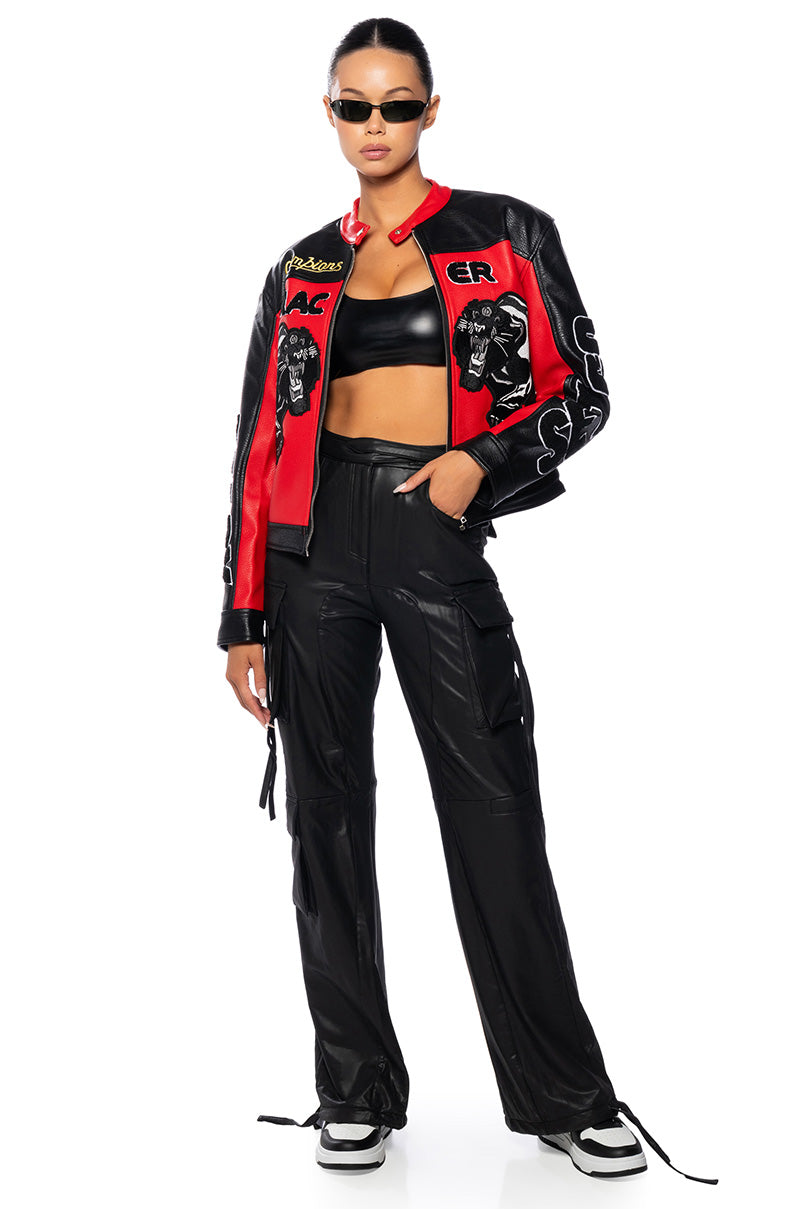 NEXT PLEASE CARGO FAUX LEATHER PANT