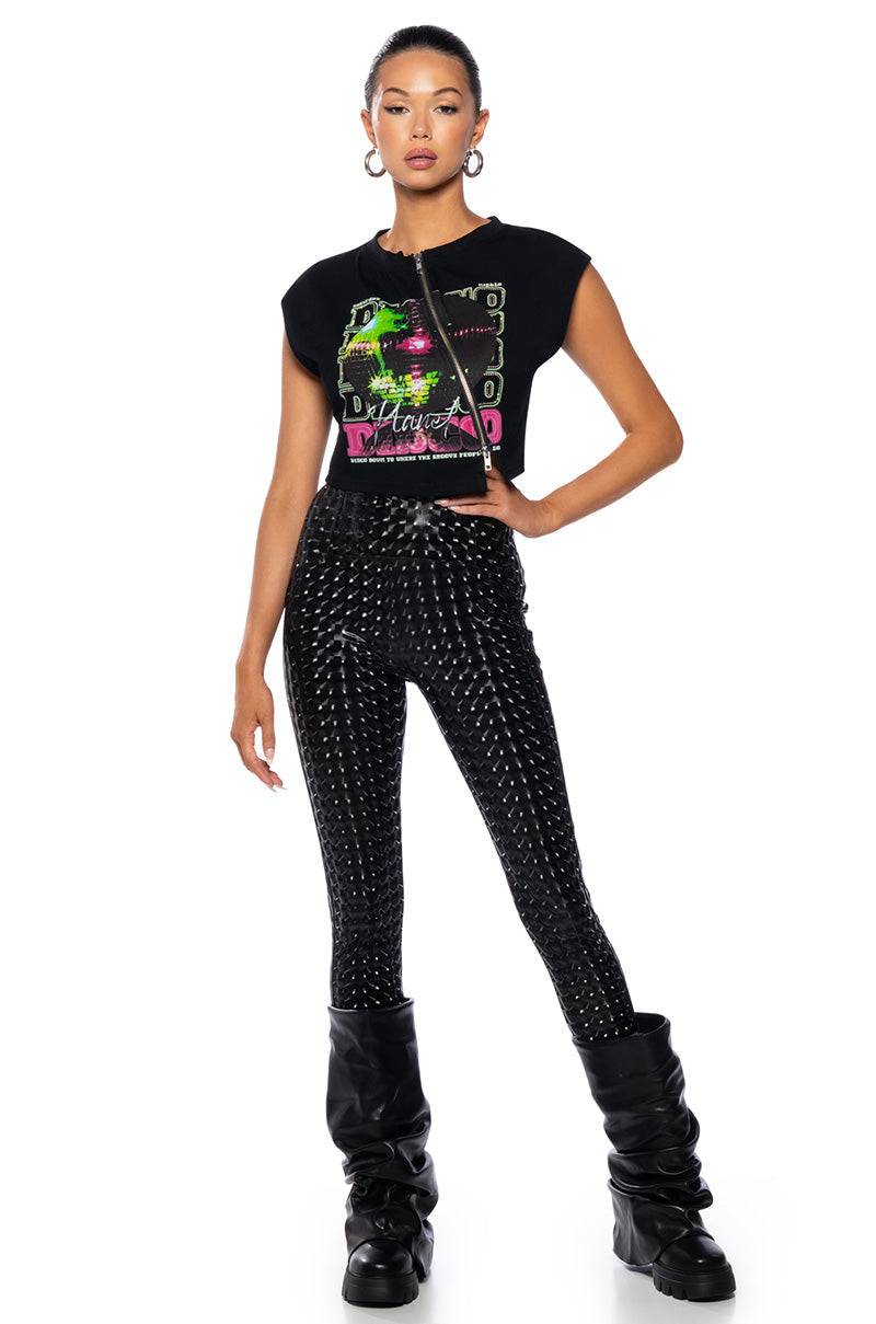 NIGHT AT THE DISCO ZIPPER DETAIL CUT OFF SWEATSHIRT