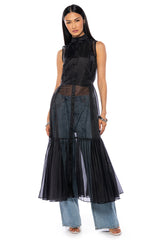FITTED BUTTON DOWN PLEATED SHEER DUSTER