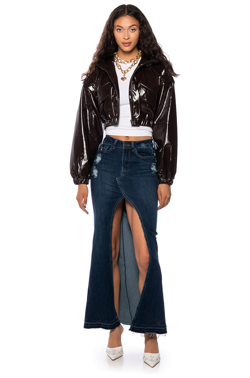 SHOW IT OFF FRONT SLIT DENIM MAXI SKIRT
