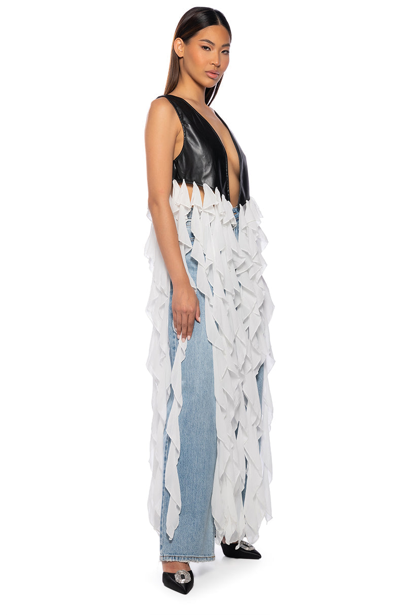 UH OH HONEY WATERFALL RUFFLE VEST